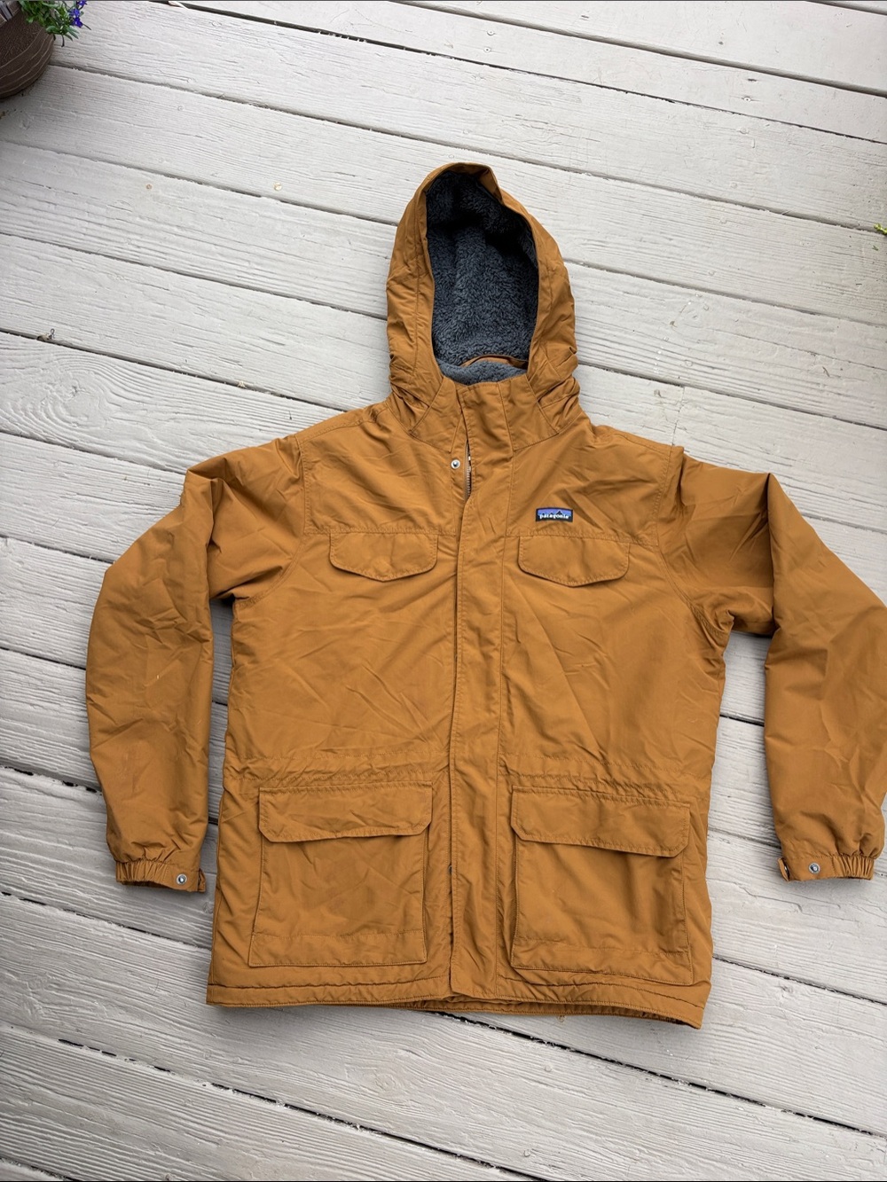 Patagonia Hooded Puffer Jacket in Mustard